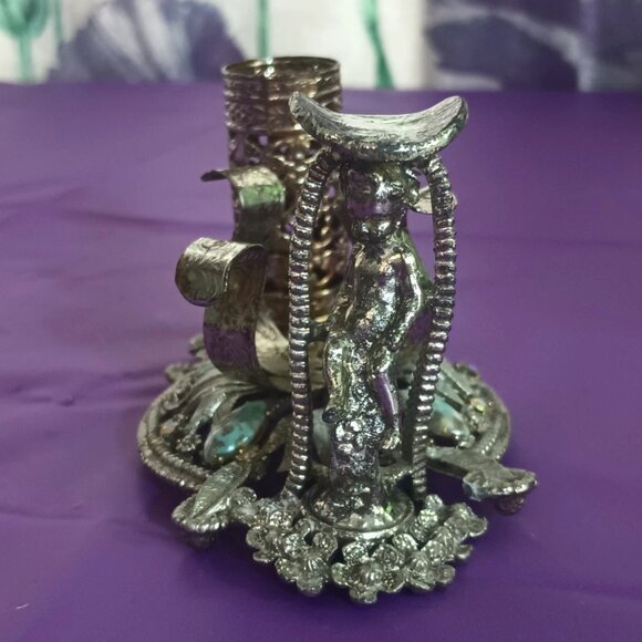 Vintage 60s Sam Fink Vanity Organizer Silver Tone Filigree with Rhinestones MCM - Picture 6 of 15